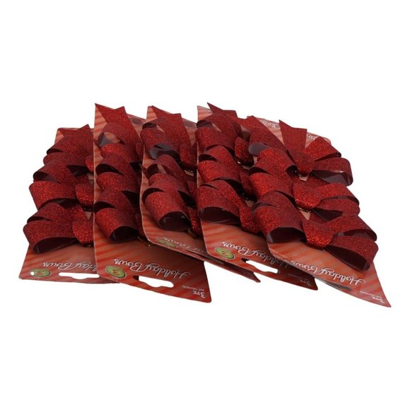 Santas Studio 3 Piece Holiday Bows Set Of 5 Packs Red Glitter Christmas New - Picture 3 of 7